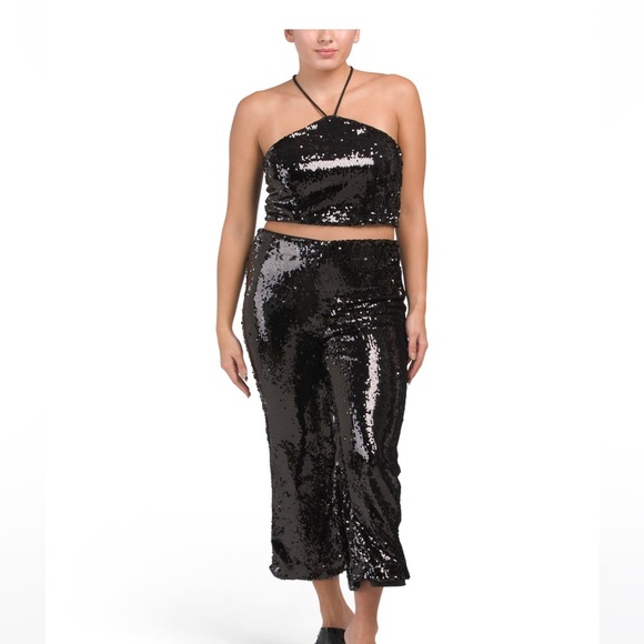 House of Harlow 1960 Pants - House of Harlow black sequin halter top and pants set. Size Large. Black.